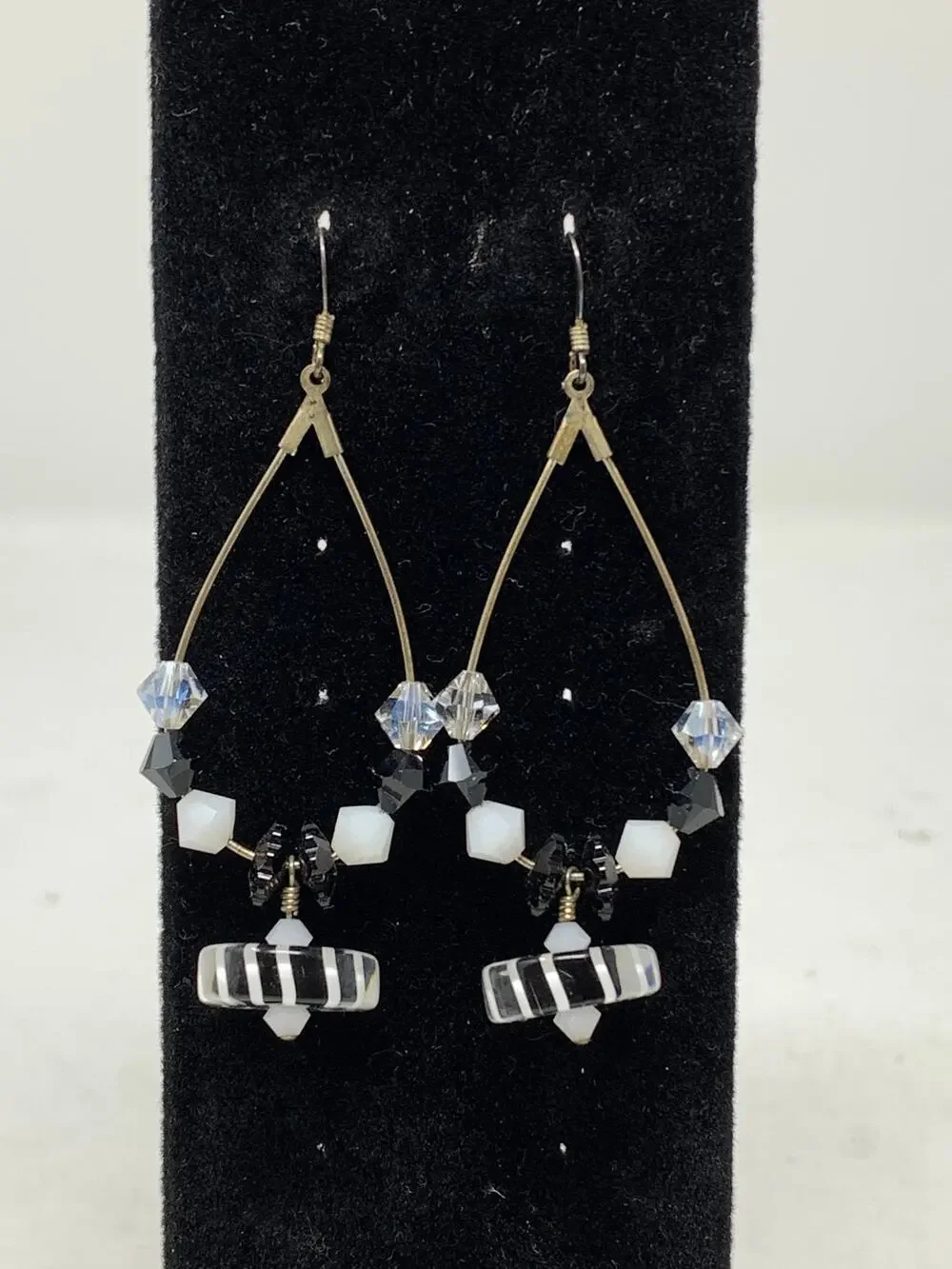 Unbranded Silver 925 Black & Clear Faceted Beaded Chandelier Earrings